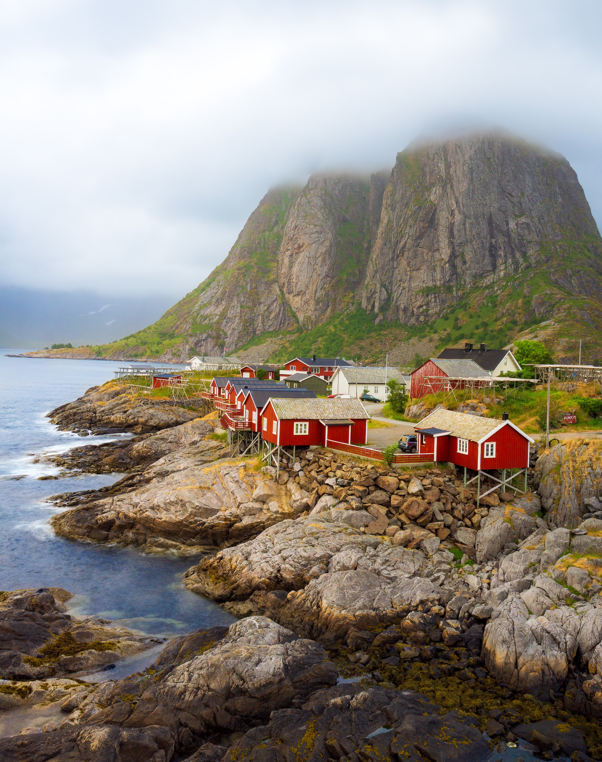 Cabins beneath the mountain — Lofoten Islands, Norway